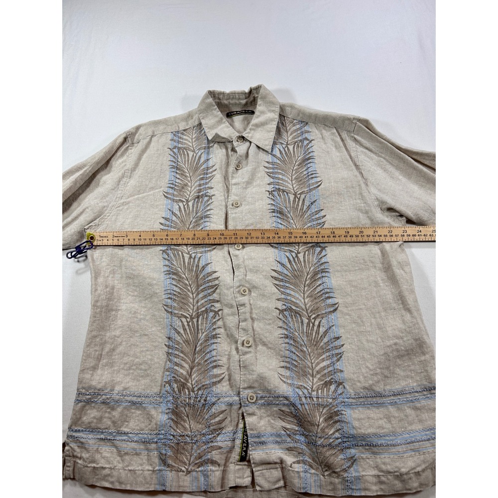 Cubavera Mens Large 100% Linen Embroidered Palm Leaf Short Sleeve Button Down - Picture 5 of 7